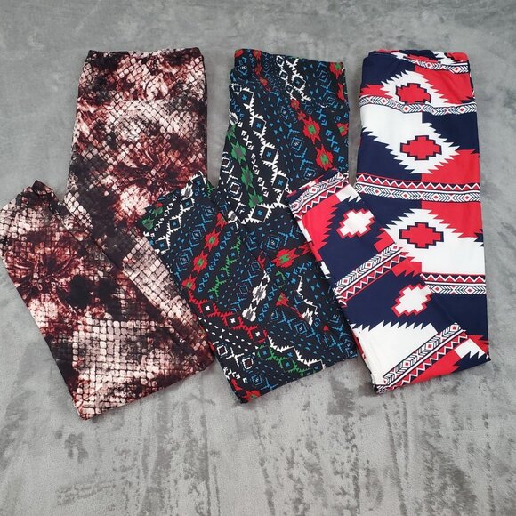 Lot of 3 LuLaRoe Womens Tall & Curvy 2 TC2 Excellent Buttery Soft Leggings Print - Picture 2 of 10